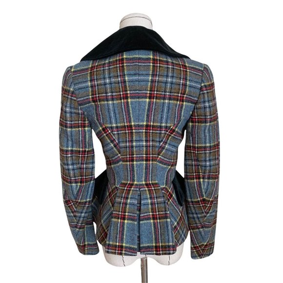 Vintage 90s VIVIENNE WESTWOOD F/W 1994 Wool Tartan Plaid Jacket Velvet Trim Orb - Picture 4 of 12